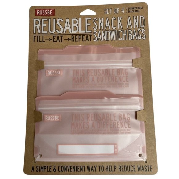 Russbe Reusable Sandwich/Snack Bag Pack of 4, NWT, 2 Sandwich Bags & 2 Snack Bag - Picture 1 of 6